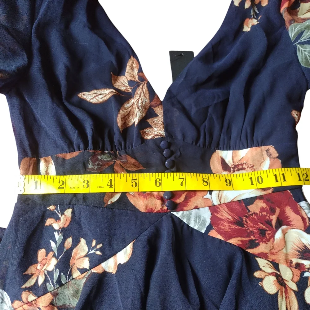 Midnight Mood Navy Blue Floral Print Tiered Maxi Dress Size XS - Picture 10 of 11